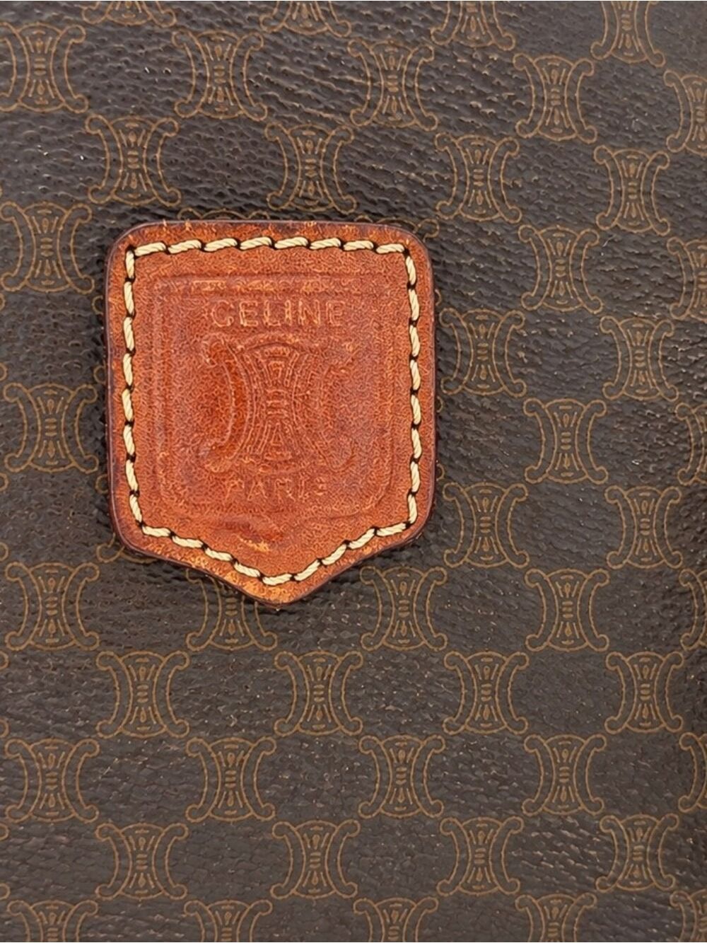Vintage Celine Macadam Brown Leather Shoulder Tote Bag Made in Italy - Picture 4 of 16